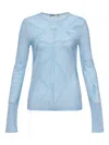 Open Yy Ribbon Print Mesh Long-sleeved T-shirt In Blue