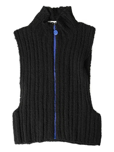 Open Yy Tricot-knit Waistcoat In Black