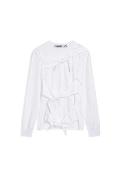 Open Yy Triple Knot Crew Neck Top In White