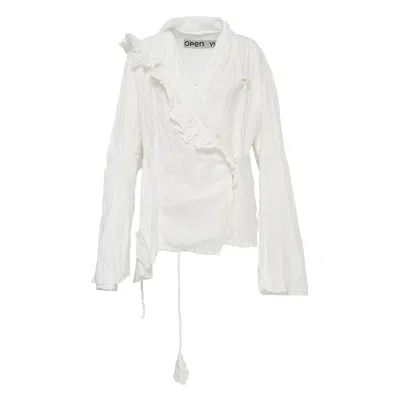 OPEN YY UNBALANCED RUFFLE BLOUSE
