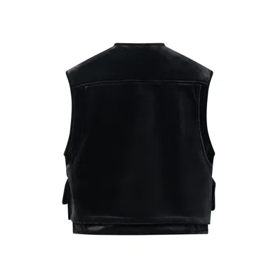 Open Yy Velvet Appliqué Cargo Vest In Black