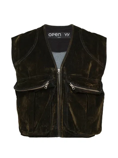 Open Yy Velvet Cargo Gilet In Brown