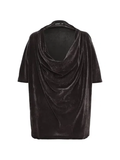 Open Yy Velvet Cowl-neck T-shirt In Black