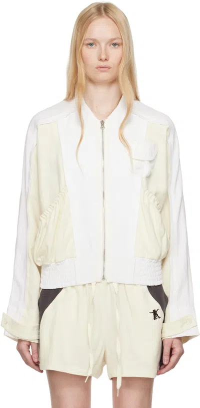 Open Yy White & Off-white Linen Paneled Bomber Jacket