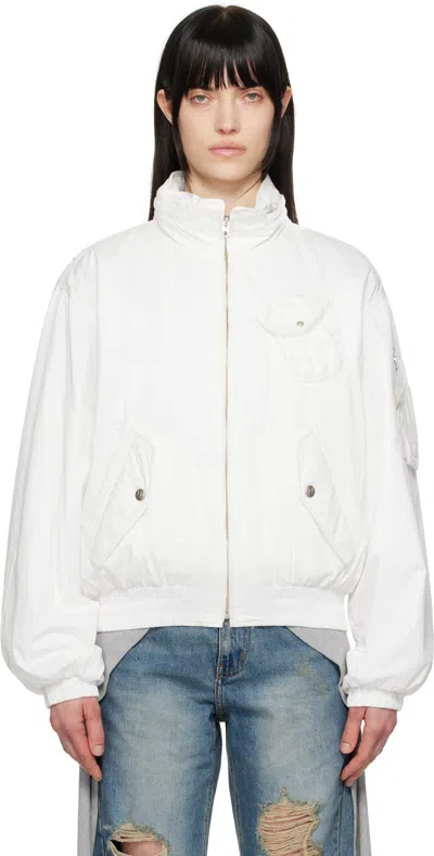 Open Yy White Cotton Cargo Bomber Jacket