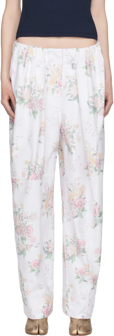 Open Yy White Full Gather Floral Trousers