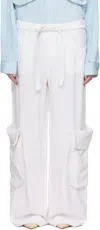 Open Yy White Linen Cargo Pants In White