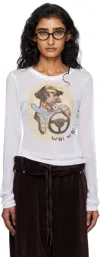 Open Yy White Pet Club Sheer Long Sleeve T-shirt In White