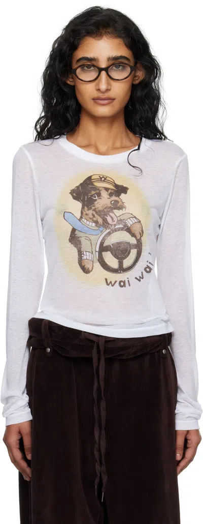 Open Yy White Pet Club Sheer Long Sleeve T-shirt