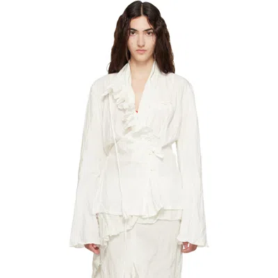OPEN YY WHITE UNBALANCED RUFFLE BLOUSE