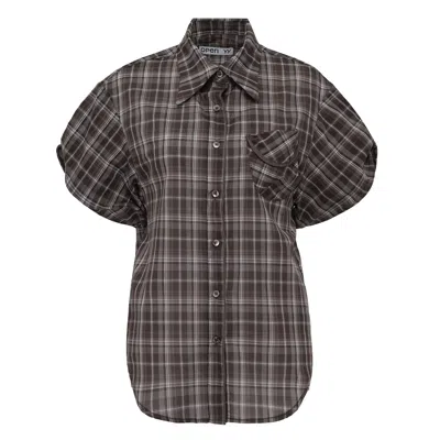 Open Yy Wire-cuff Check Shirt In Animal Print