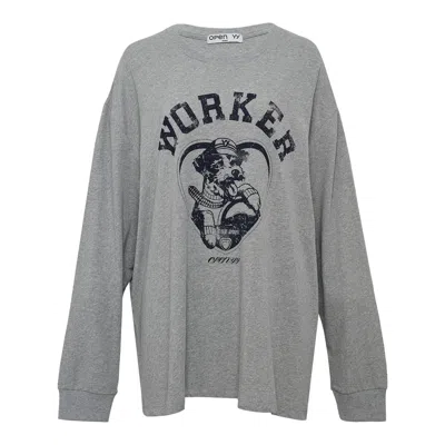 Open Yy Worker Pet Club Long Sleeve Sweatshirt In Gray