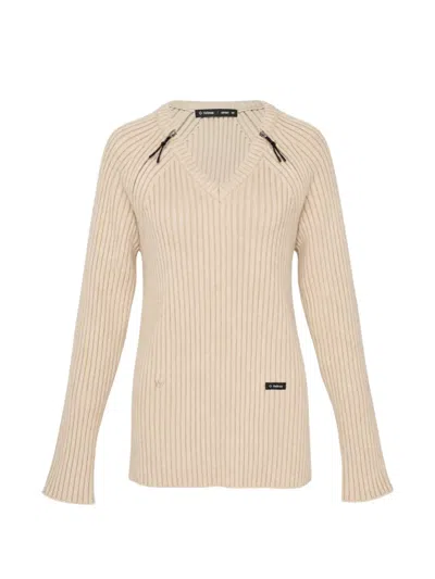 Open Yy X Helinox Ribbed-knit V-neck Sweater In Neutrals