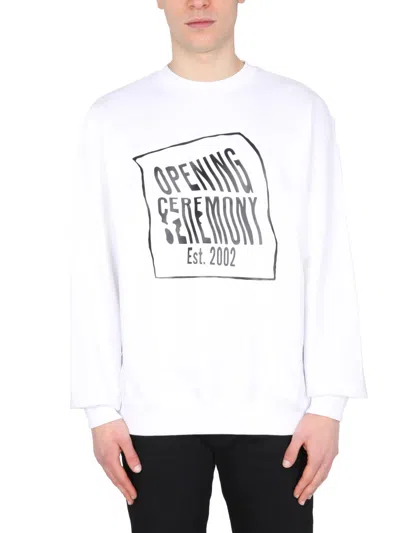 Opening Ceremony Crew Neck Sweatshirt With Front Logo In White