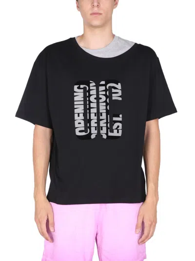 Opening Ceremony Double Collar Crew Neck T-shirt In Black
