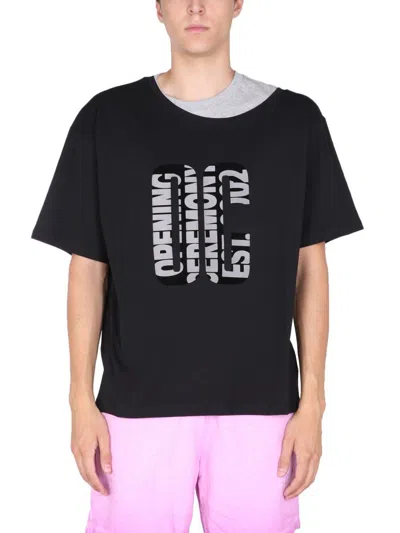 Opening Ceremony Double Collar Crew Neck T-shirt In Black