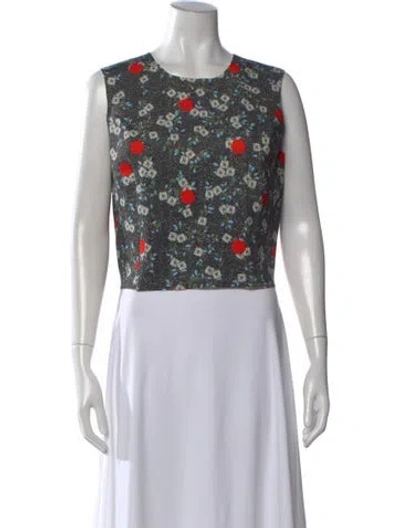 Pre-owned Opening Ceremony Floral Print Crew Neck Crop Top In Black