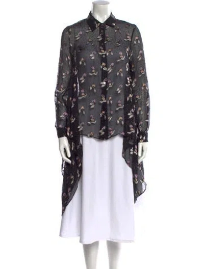 Pre-owned Opening Ceremony Floral Print Long Sleeve Button-up Top In Black