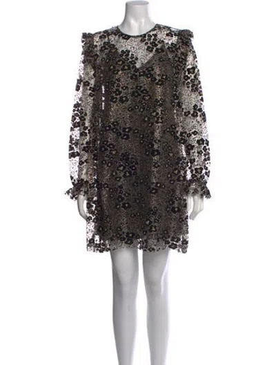 Pre-owned Opening Ceremony Floral Print Mini Dress W/ Tags In Brown/metallic