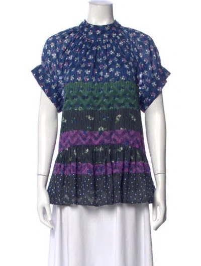 Pre-owned Opening Ceremony Floral Print Mock Neck Top In Blue