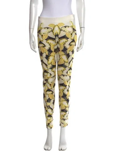 Pre-owned Opening Ceremony Floral Print Skinny Leg Pants In Black/white/yellow