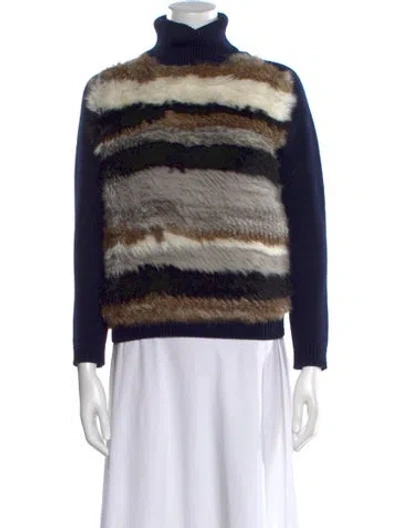 Pre-owned Opening Ceremony Fur Striped Sweater In Blue