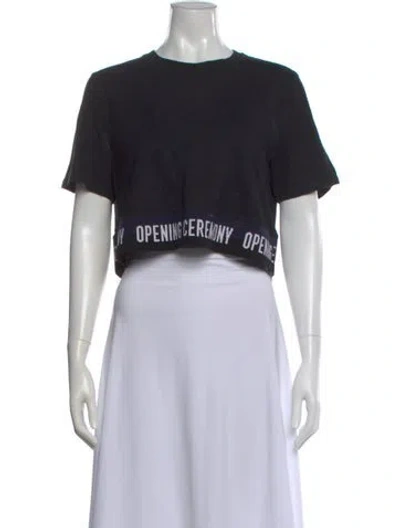 Pre-owned Opening Ceremony Graphic Print Crew Neck Crop Top In Black