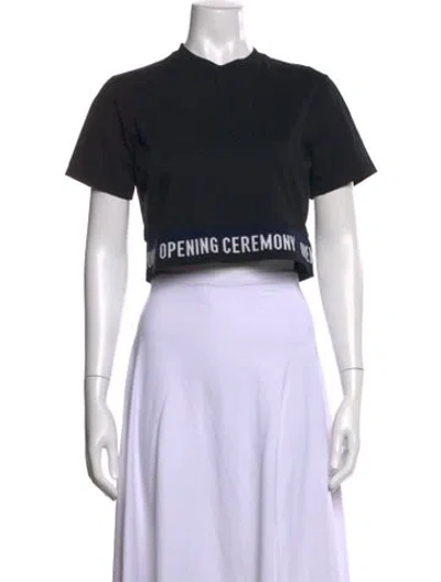Pre-owned Opening Ceremony Graphic Print Crew Neck Crop Top In Black