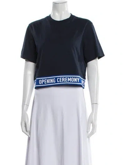 Pre-owned Opening Ceremony Graphic Print Crew Neck Crop Top In Blue