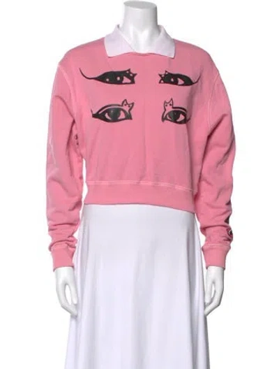 Pre-owned Opening Ceremony Graphic Print Long Sleeve Crop Top In Pink