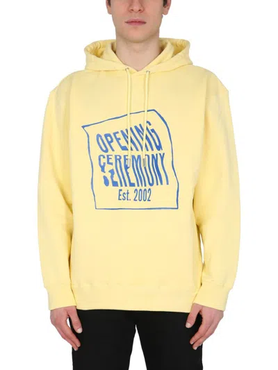 Opening Ceremony Pastel Yellow Hoodie With Drawstring In Brown