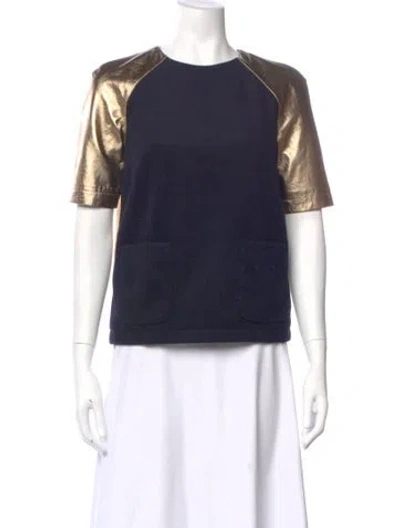 Pre-owned Opening Ceremony Lamb Leather Crew Neck Top In Blue