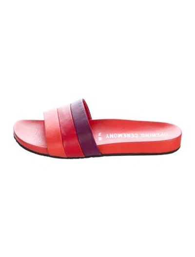Pre-owned Opening Ceremony Leather Colorblock Pattern Slides In Red