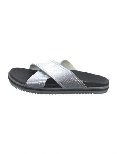 Pre-owned Opening Ceremony Leather Graphic Print Slides In Silver