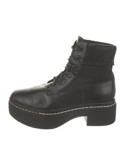 Pre-owned Opening Ceremony Leather Pleated Accents Combat Boots In Black