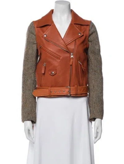 Pre-owned Opening Ceremony Leather Printed Biker Jacket In Orange