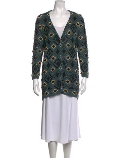 Pre-owned Opening Ceremony Linen Patterned Sweater In Green