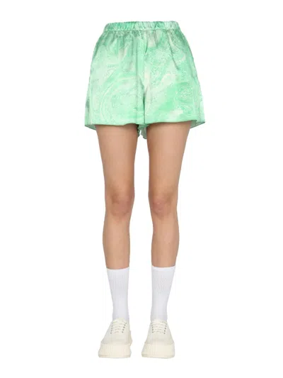 Opening Ceremony Marble-print Shiny Shorts In Green