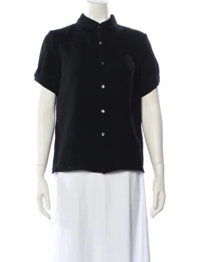 Pre-owned Opening Ceremony Mock Neck Short Sleeve Button-up Top In Black