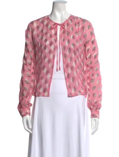 Pre-owned Opening Ceremony Patterned Tie Neck Top In Pink
