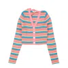 Opening Ceremony Pink Multicolor Crop Striped Rib Cardigan In Multi