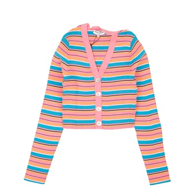 Opening Ceremony Pink Multicolor Crop Striped Rib Cardigan