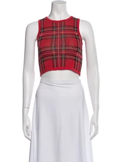 Pre-owned Opening Ceremony Plaid Print Crew Neck Crop Top In Red