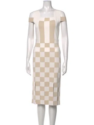 Pre-owned Opening Ceremony Plaid Print Midi Length Dress In Neutrals/white