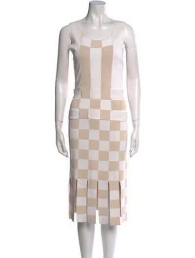 Pre-owned Opening Ceremony Plaid Print Midi Length Dress In White