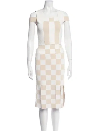 Pre-owned Opening Ceremony Plaid Print Midi Length Dress In White