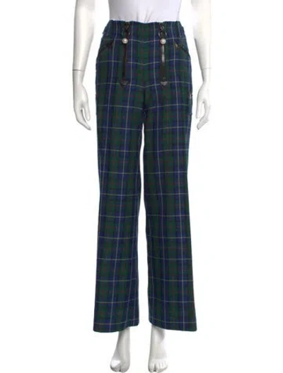 Pre-owned Opening Ceremony Plaid Print Wide Leg Pants In Blue