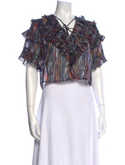 Pre-owned Opening Ceremony Printed V-neck Crop Top In Blue