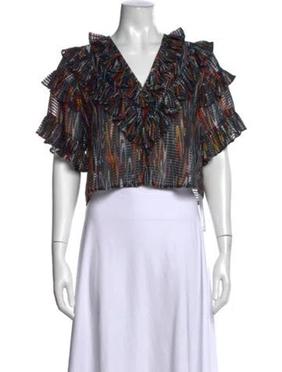 Pre-owned Opening Ceremony Printed V-neck Top In Black