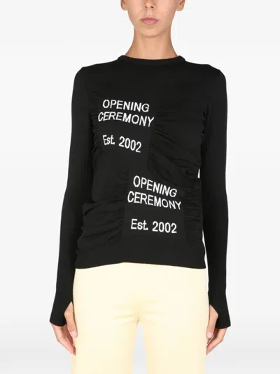Opening Ceremony Ruched-detail Long-sleeved T-shirt In Black